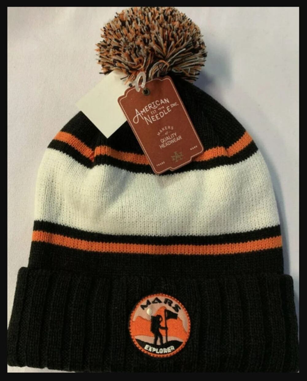 AMERICAN NEEDLE Adult Striped NASA MARS EXPLORER ACRYLIC KNIT Pom BEANIE HAT NEW
